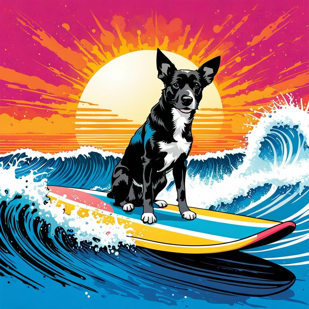 Dog on a surfboard