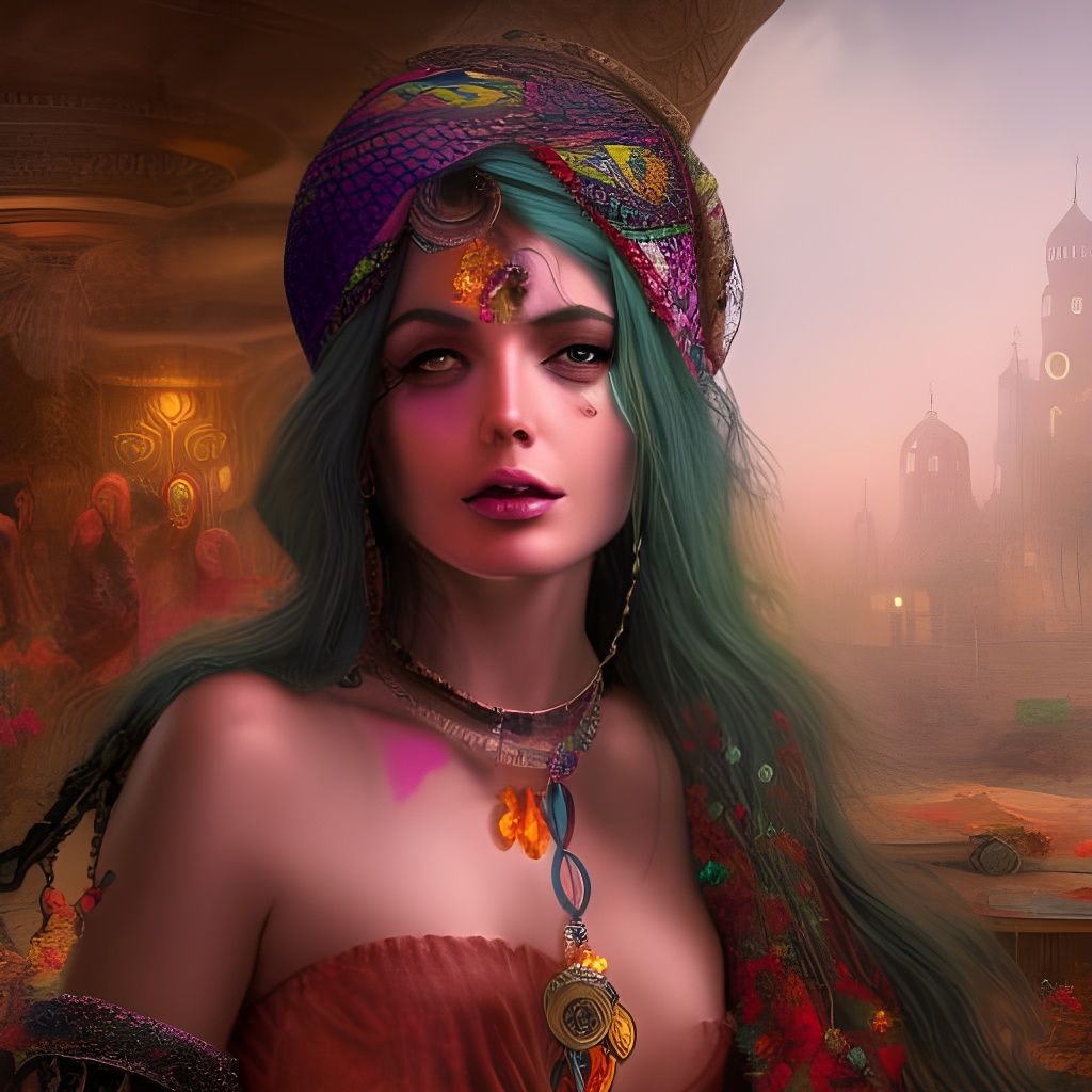 Detailed Matte Painting of a Gypsy Fortune Teller