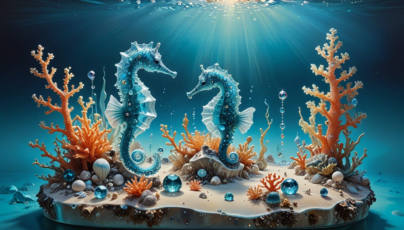 Glass Crystal Reef with Tourmaline: Surreal Seascape