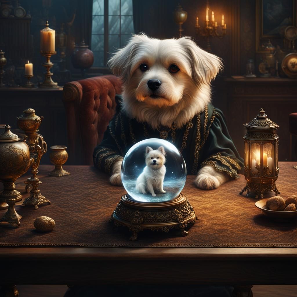 Dog Witch with Crystal Ball: Digital Matte Painting