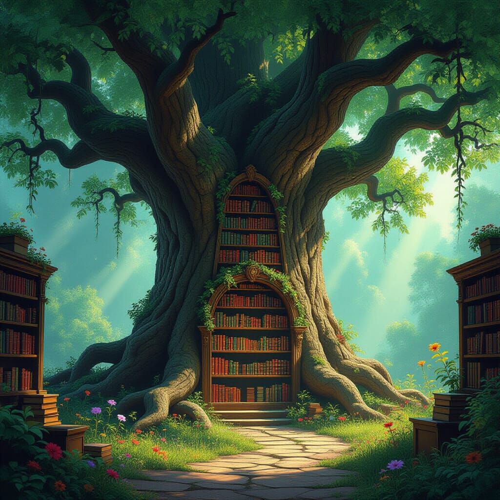 Mystical Tree Library Digital Painting