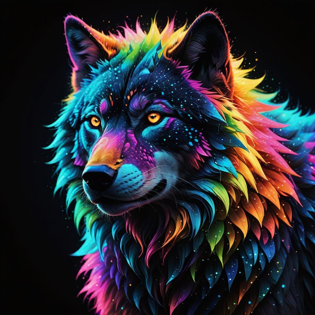 Glowing Neon Wolf in Futurism Style