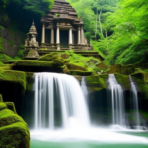 Enchanted Jungle Temple with Crumbling Statue