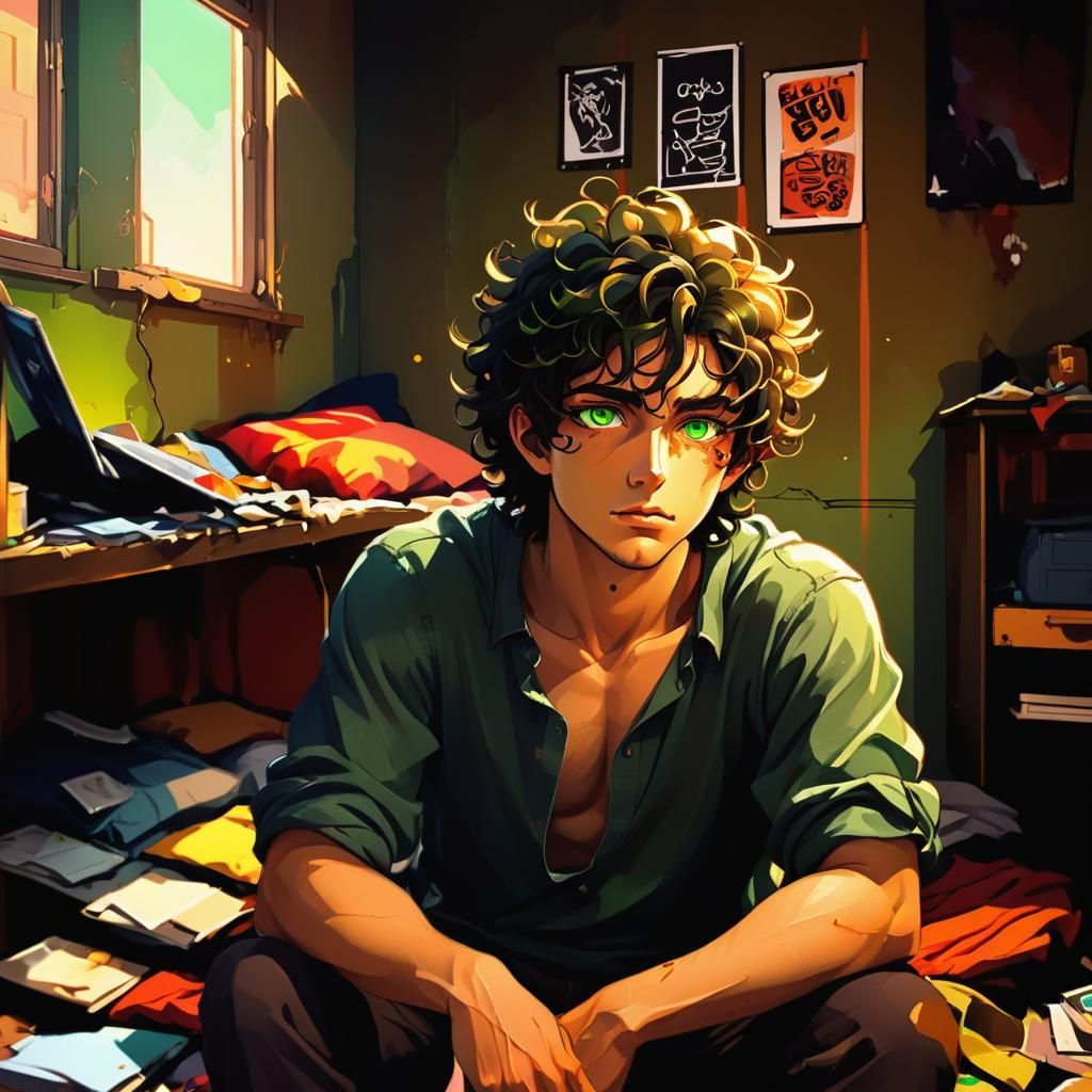 Anime-Inspired Male in Moody, Vibrant Environment