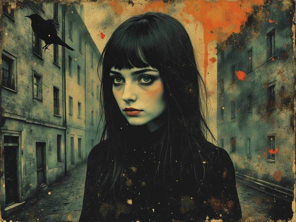 Ethereal Gothic Woman in Psychedelic Dreamscape