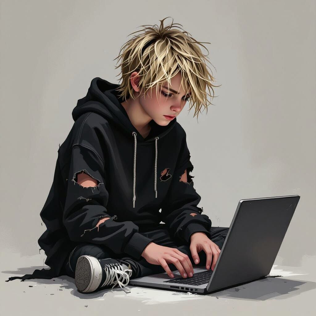 Teenage Hacker in Gritty Digital Painting Style