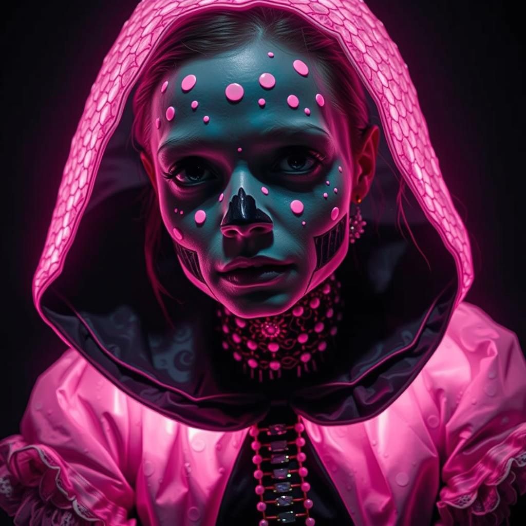 Neon Glow Woman in Futuristic Ballgown