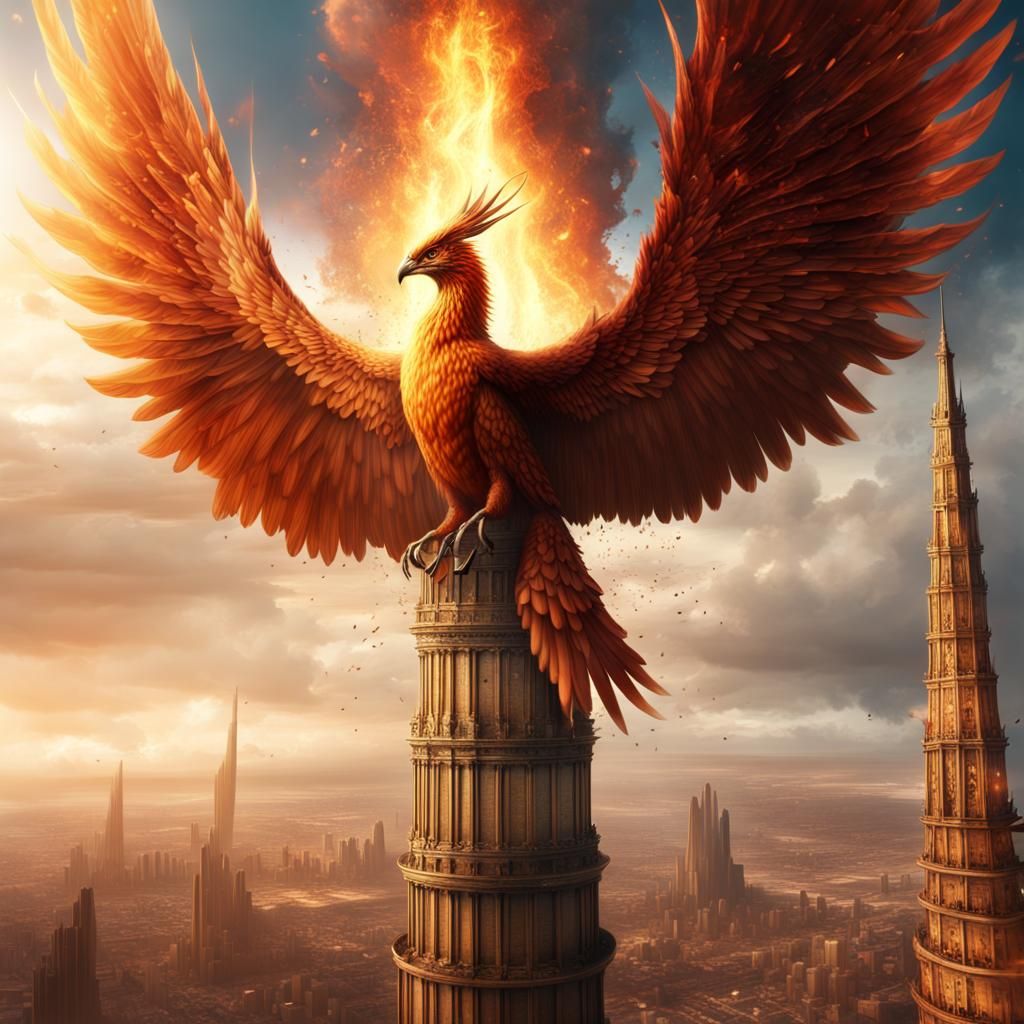 Phoenix Ascending Around Tower: Digital Matte Painting