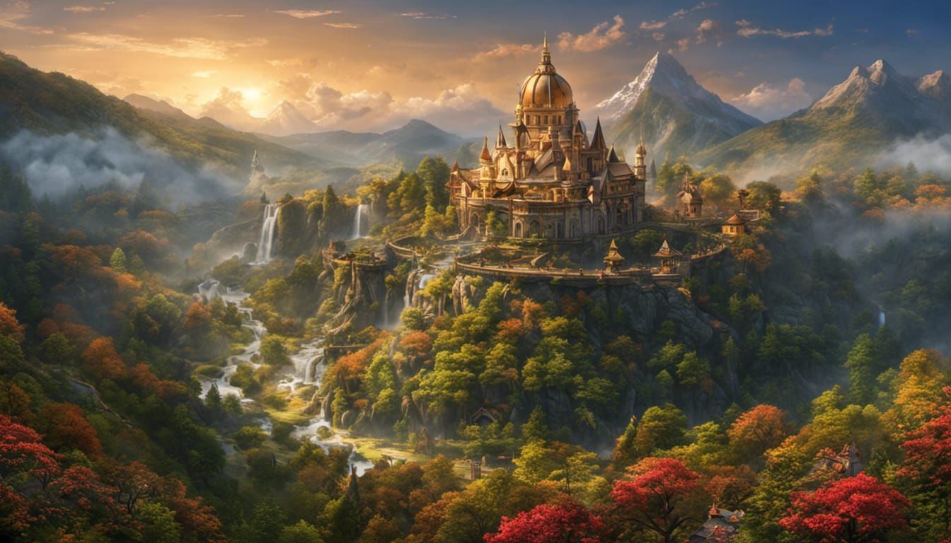 Hyperrealistic Mountain Landscape Masterpiece with Waterfall...