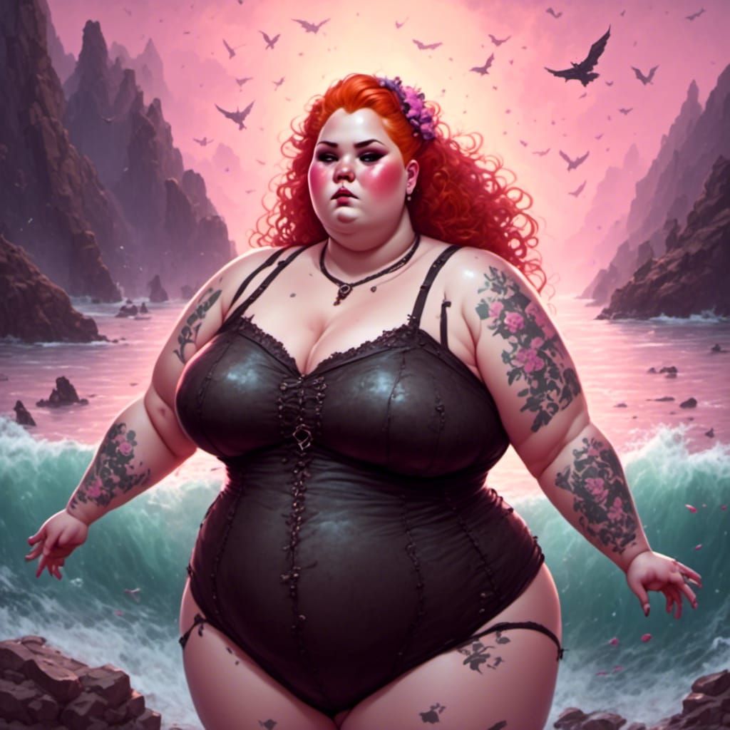 Seductive Curvy Woman Posing on a Rock