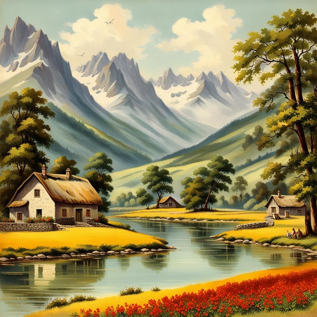 Vintage Postcard: A Beautiful Idyllic Scene