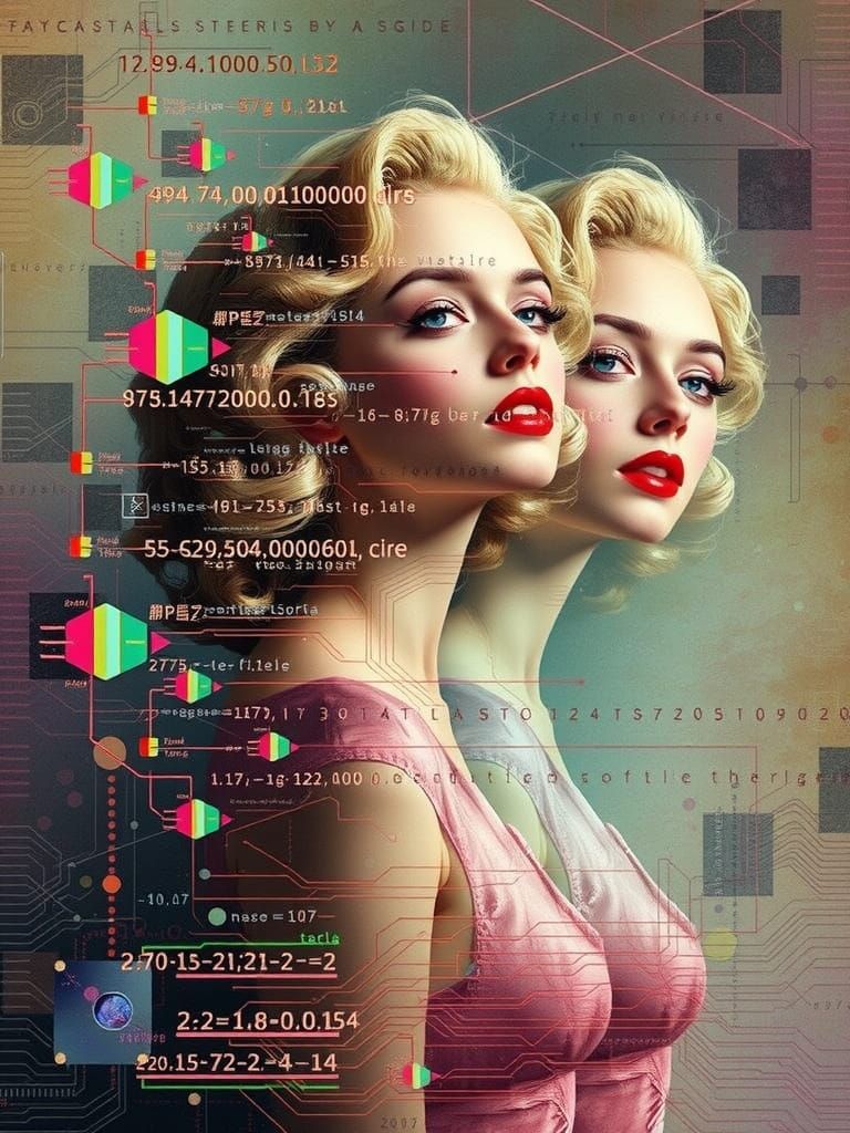 Glitch Art Blond Pin-Up with Fractal Overlays