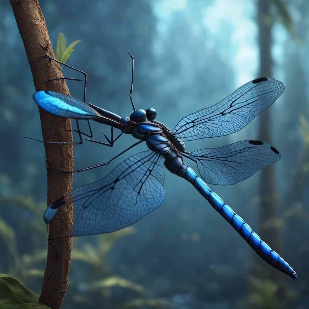 Blue Dragonfly: Detailed Matte Painting in Fantasy Style
