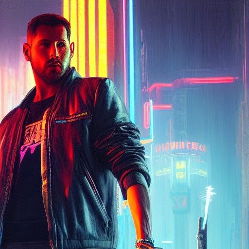 Cyberpunk Gangster Oil Painting in Neon Cityscape