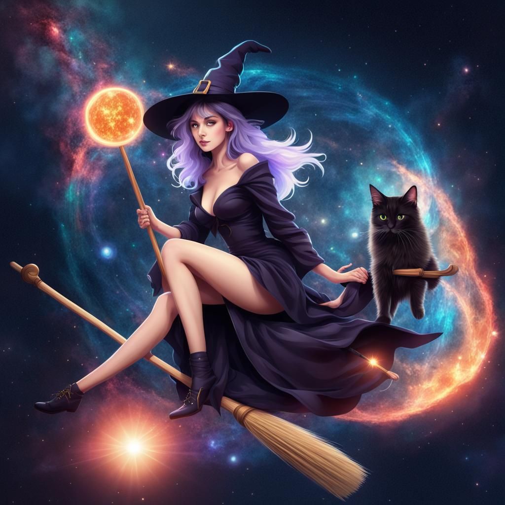 Cat-Eared Witch Travels the Universe on Broom