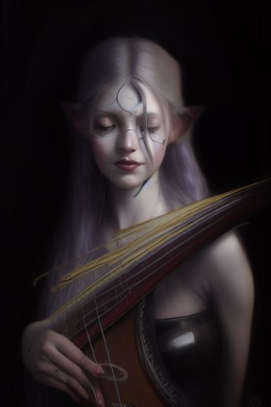 Elf Lady Minstrel Portrait in Dark Fantasy Style