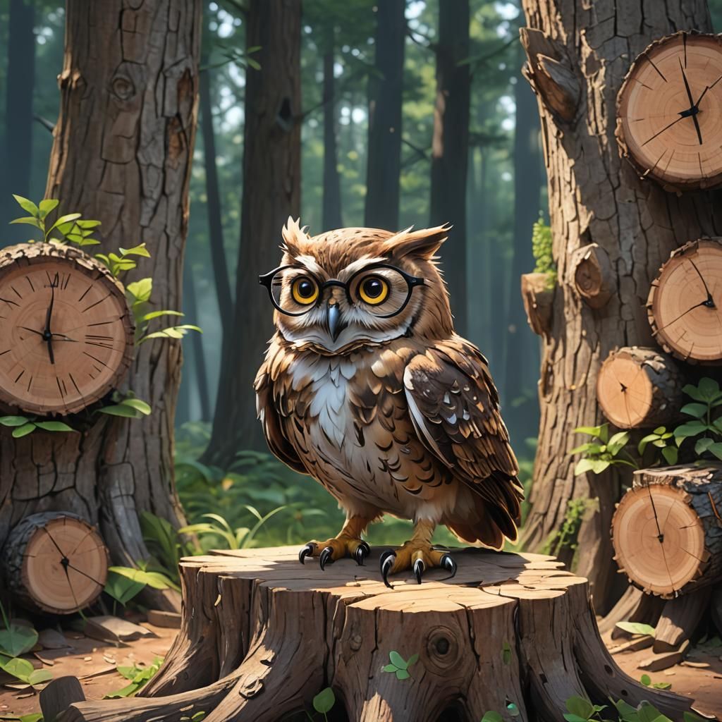 Owl with Glasses in Detailed Anime Art Style