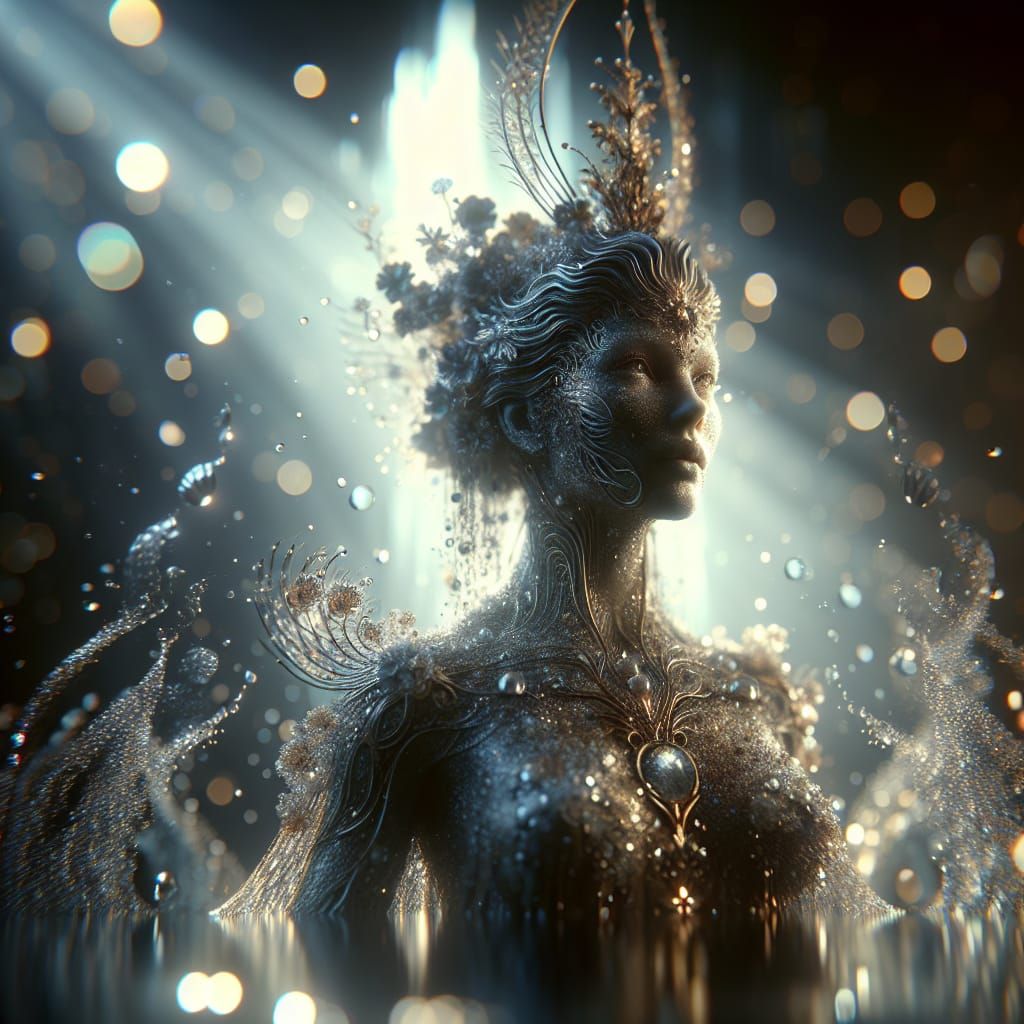 Sea Nymph Emerges from Sea: 3D Rendered Fine Art