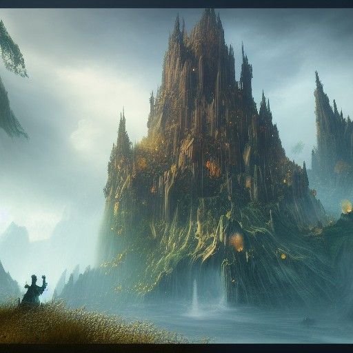 Mythical City Arrival: Detailed Matte Painting in 8K