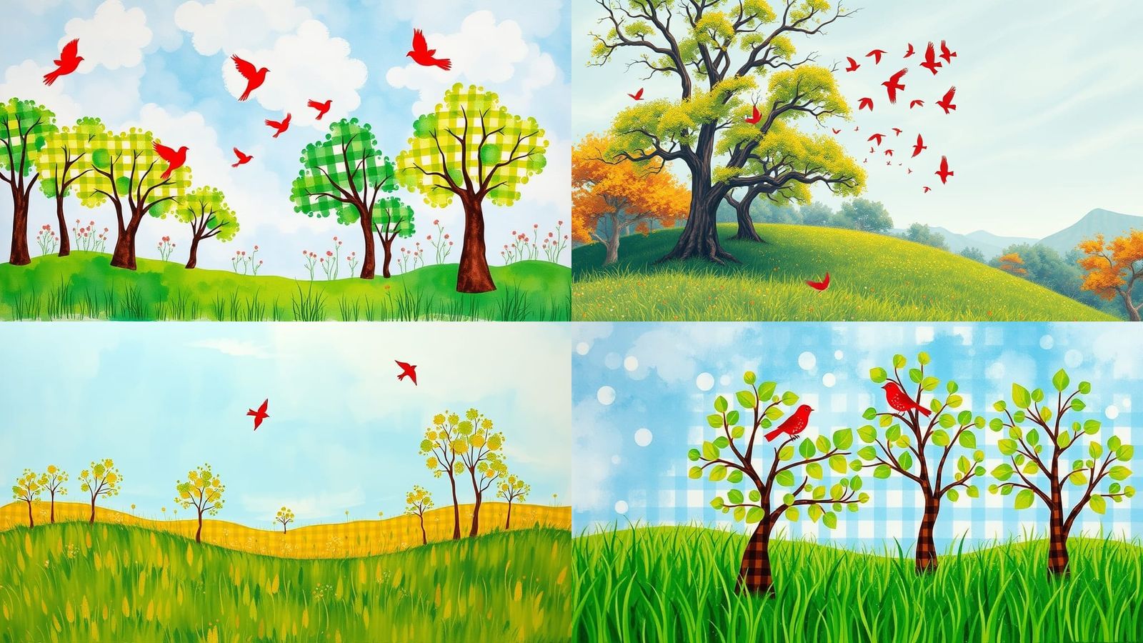 Gingham Autumn Landscape in Vibrant Alcohol Ink