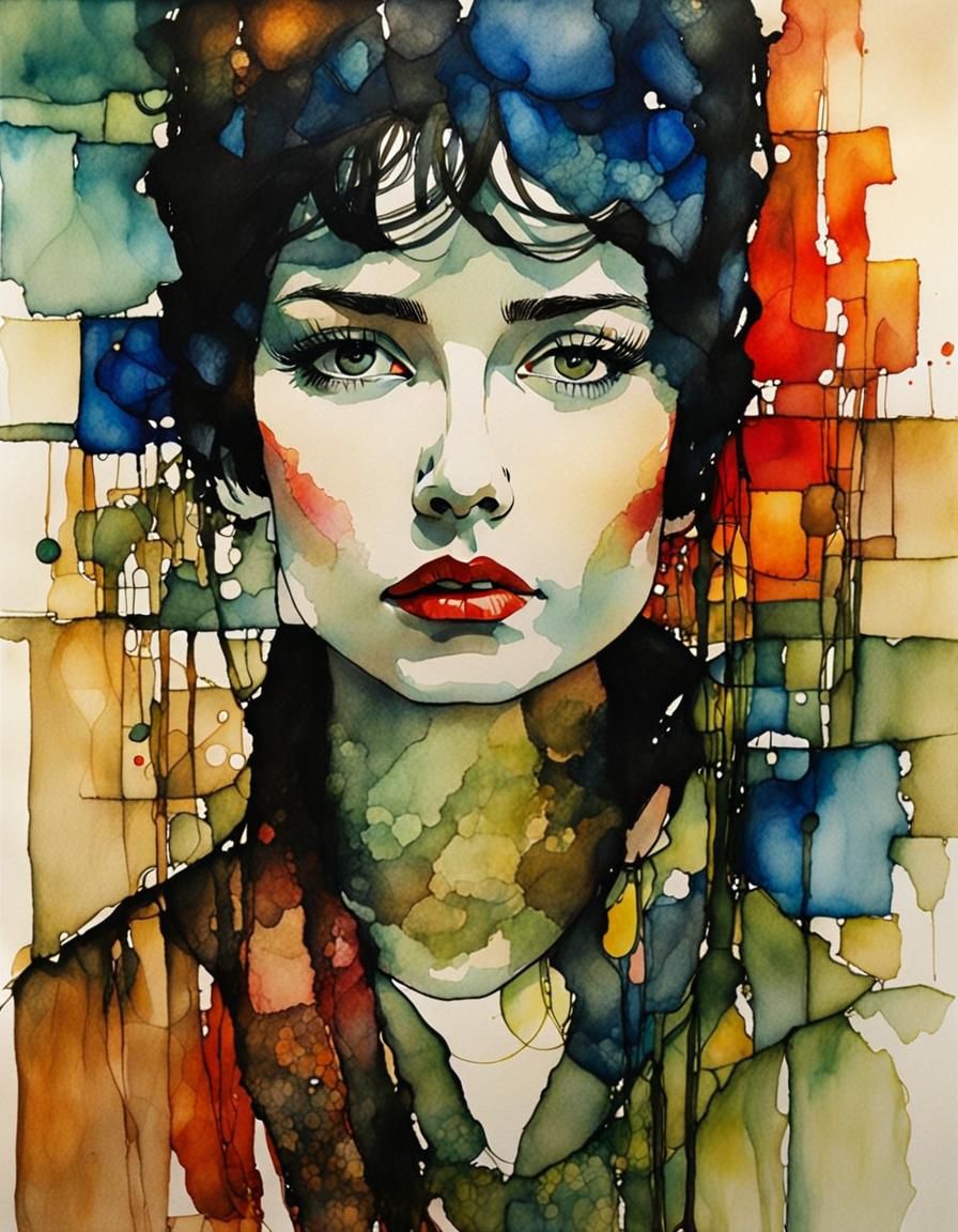 Ethereal Portrait in Expressionist Mixed Media Style