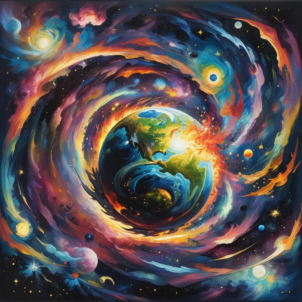 Cosmic Earth Radiates in Neo-Impressionistic Oil Painting