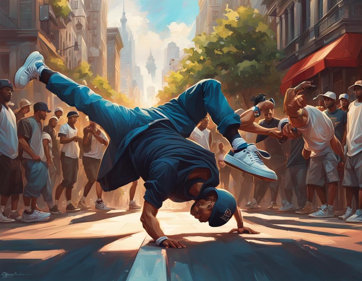 Breakdancers on City Street: Hyperdetailed Digital Art