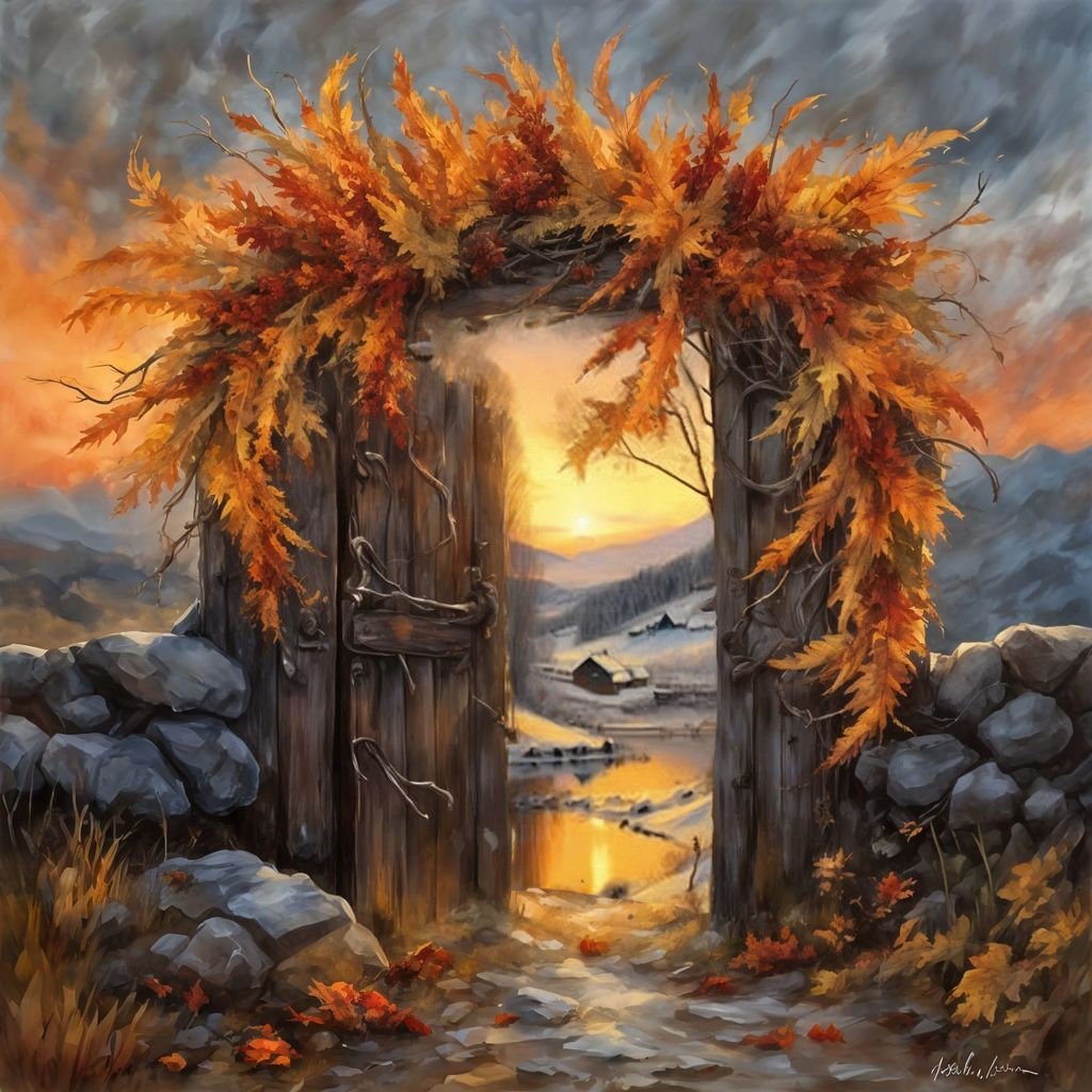Autumn's Enchanted Floral Portal in Impressionist Style