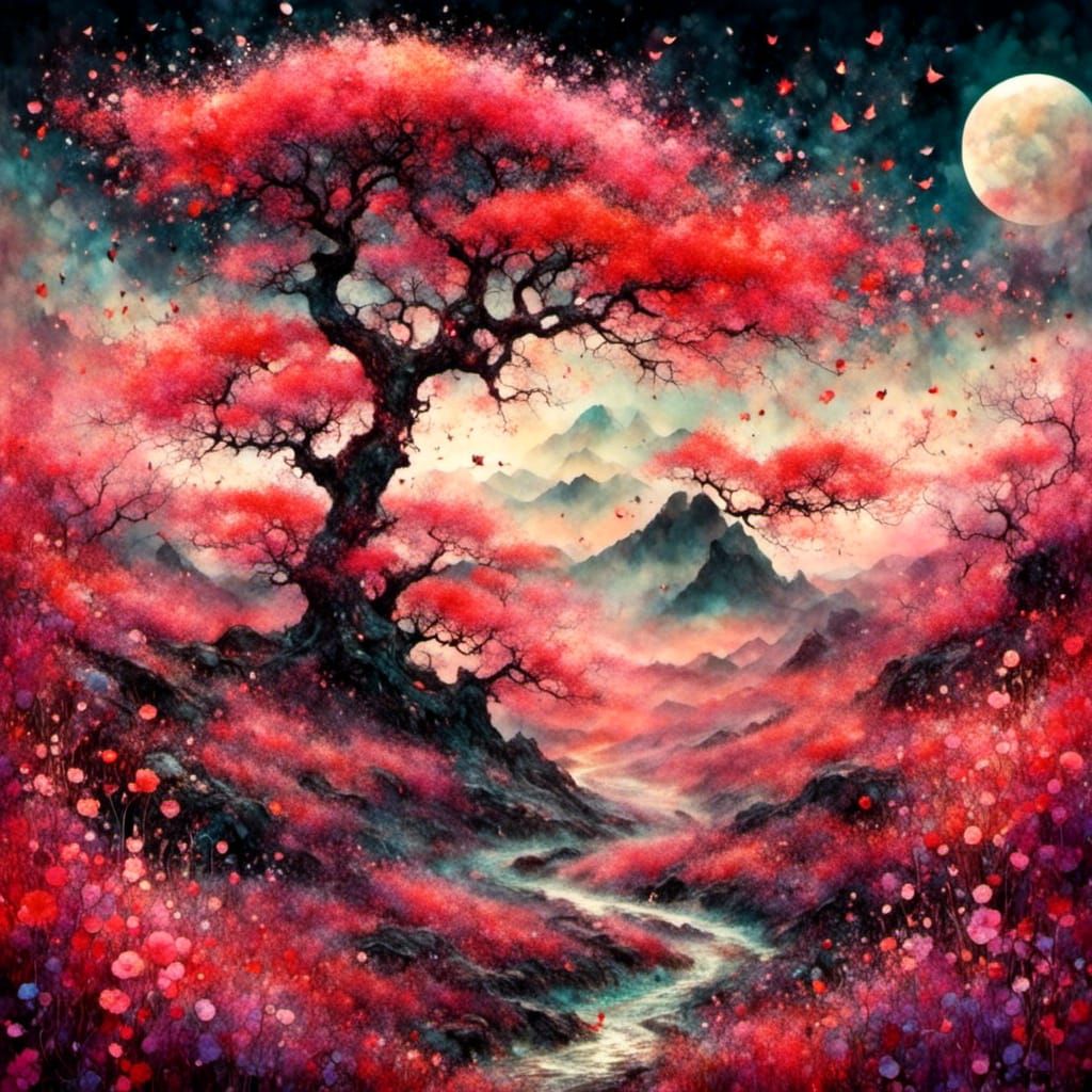 Land of the Rising Sun in Liquid Ink Style