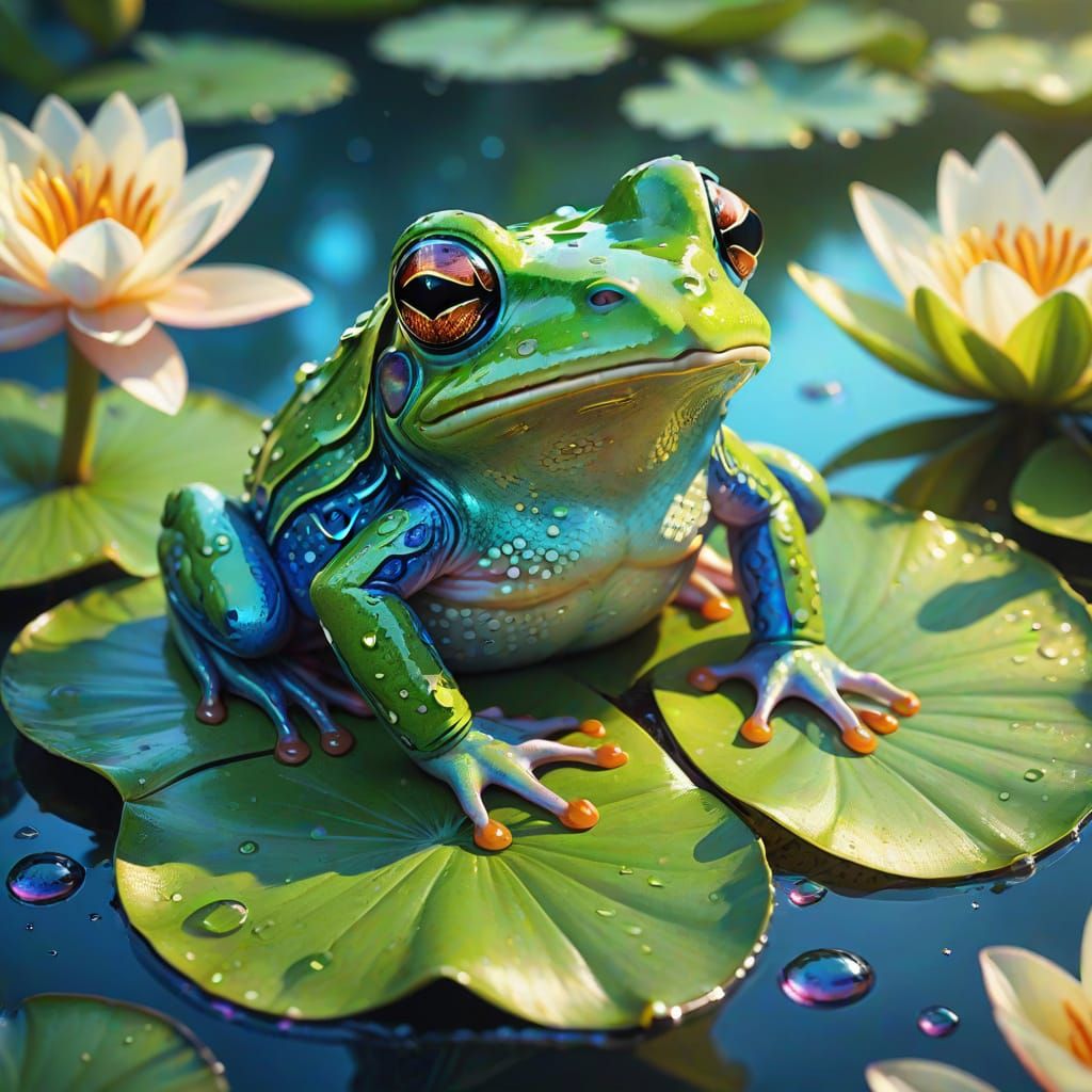 Enchanting Frog on Lily Pad in Vibrant Colors