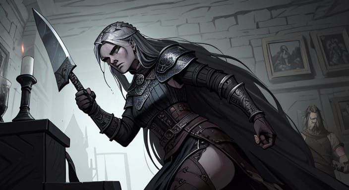 Viking Warrior Queen in a Dark Tavern Setting