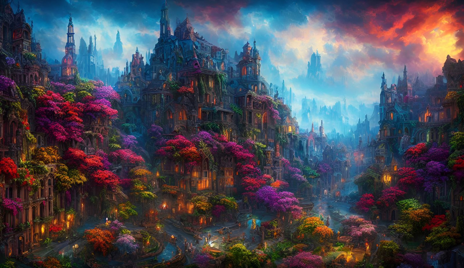 Fantasy Harbor Scene with Exotic Ships