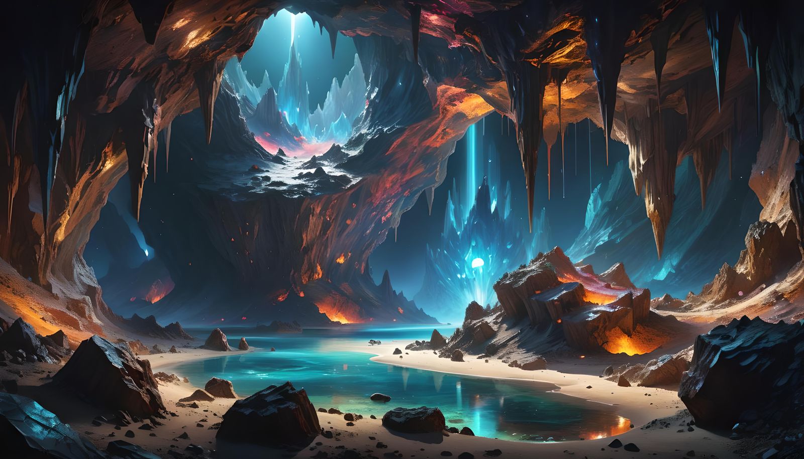 Epic Crystal Cave on Alien Planet, Digital Illustration