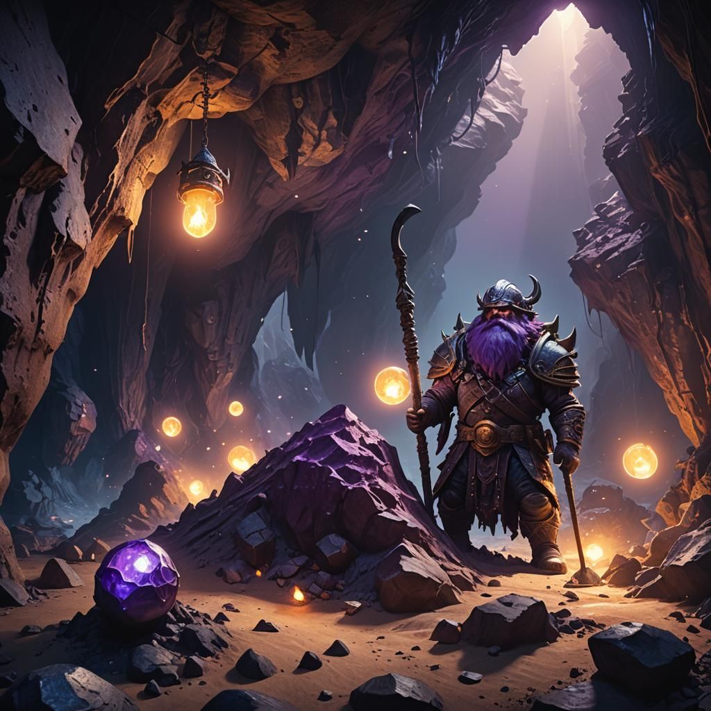 Sci-Fi Dwarf Miner in Alien Cave: Matte Painting