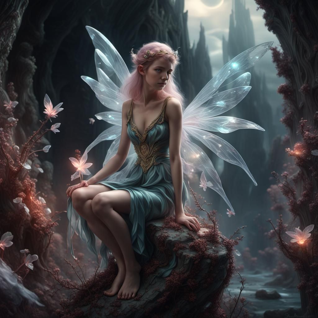 Satin Spar Crystal Fairy: Epic Digital Painting