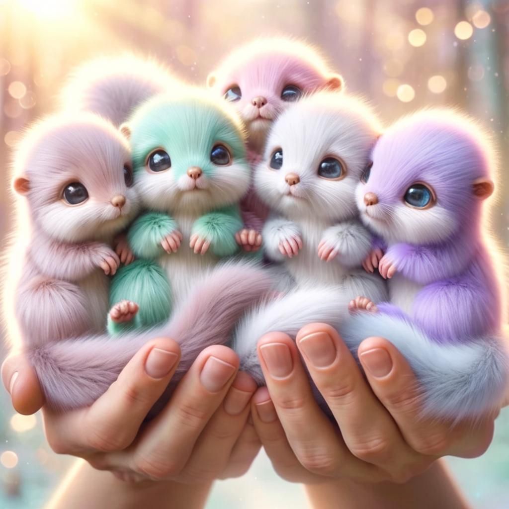 Person Cradling Three Fluffy Gray Squirrel Kits