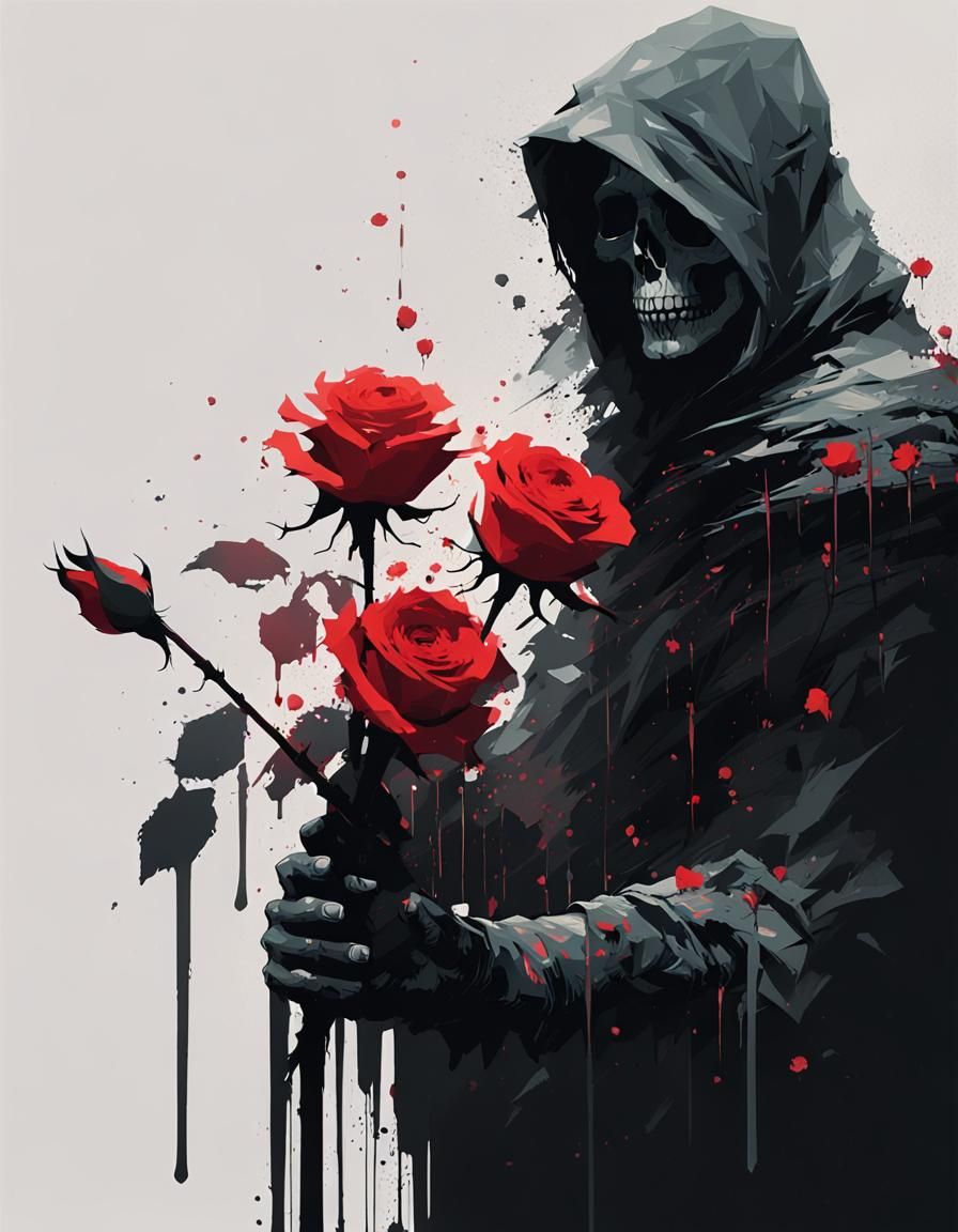 Grim Reaper Holding a Rose in Soft Light