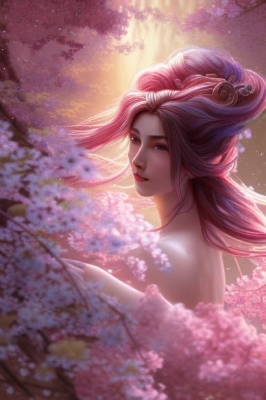 Cherry Blossom Girl in Art Nouveau Style