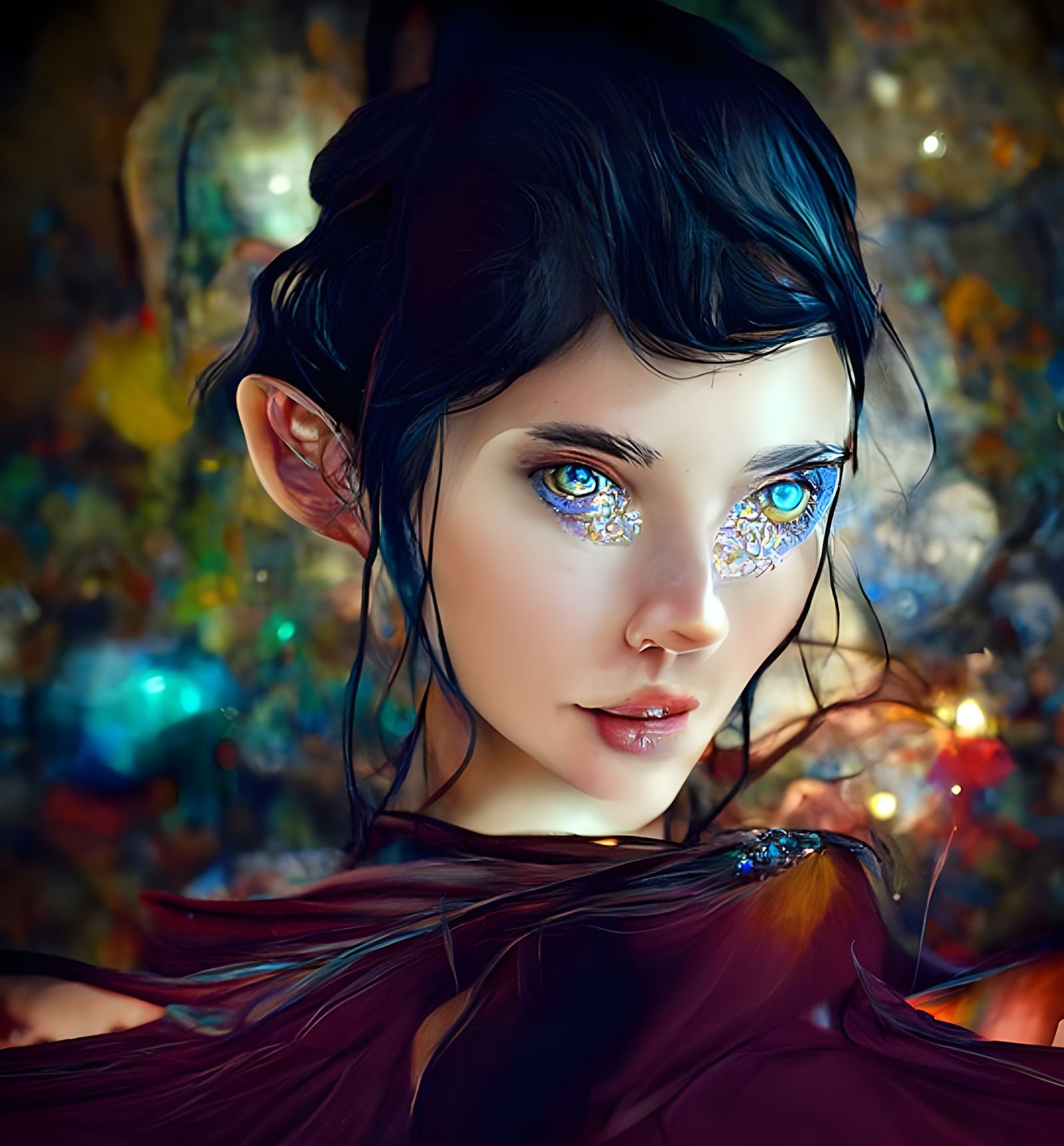 Elven Girl with Magical Eyes, Digital Illustration