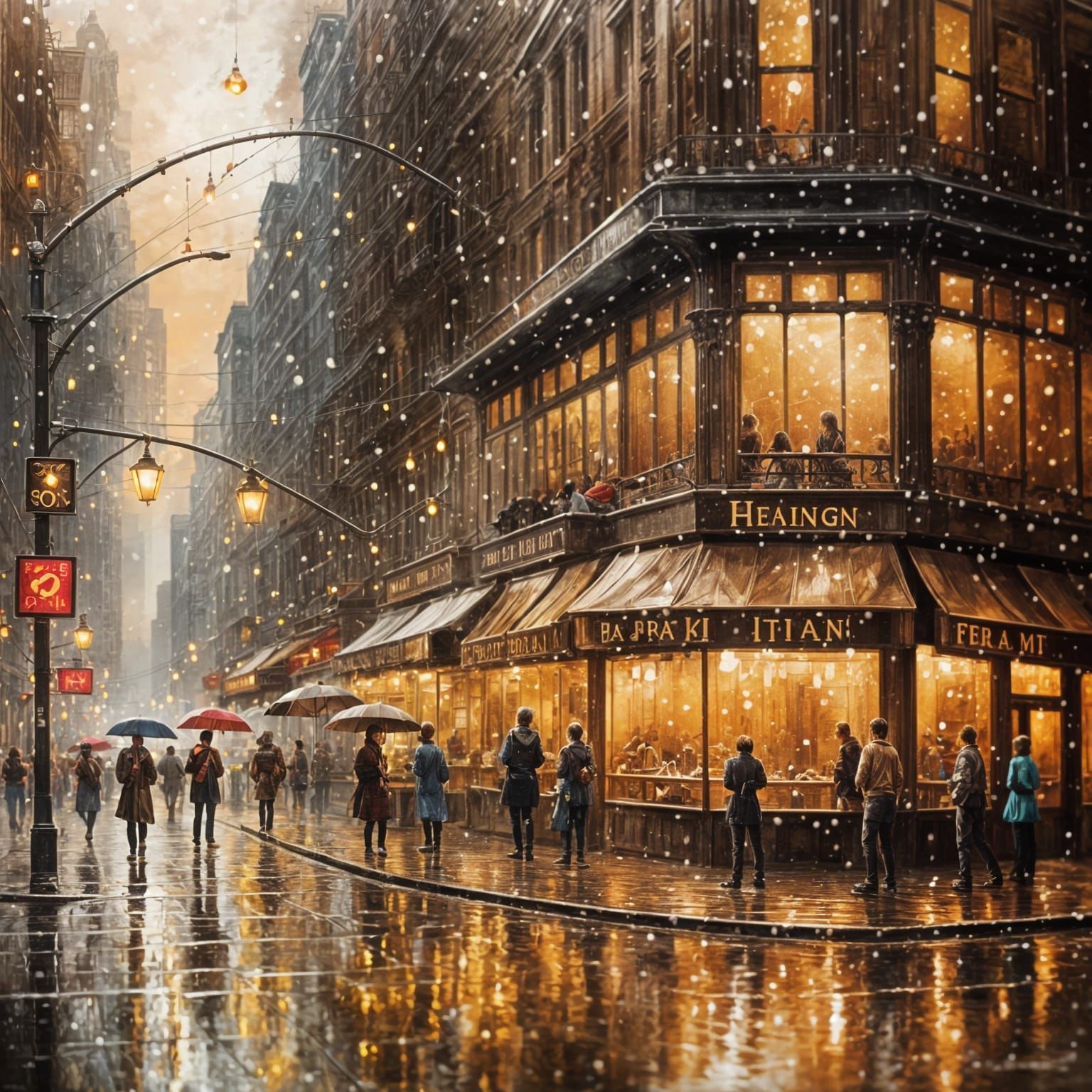 Rainy Night Diner in New York as Alcohol Ink Art