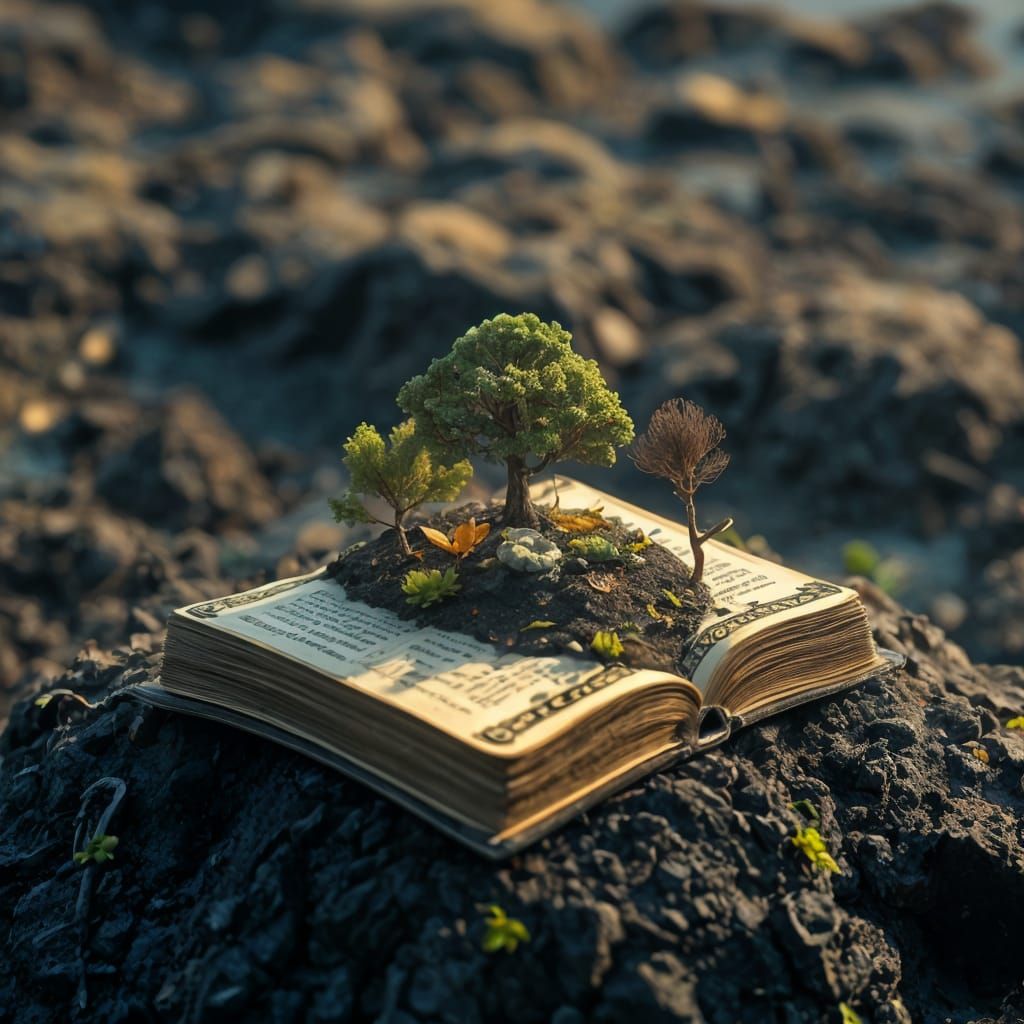 Magical Forest Growing From Book in Fantasy Art