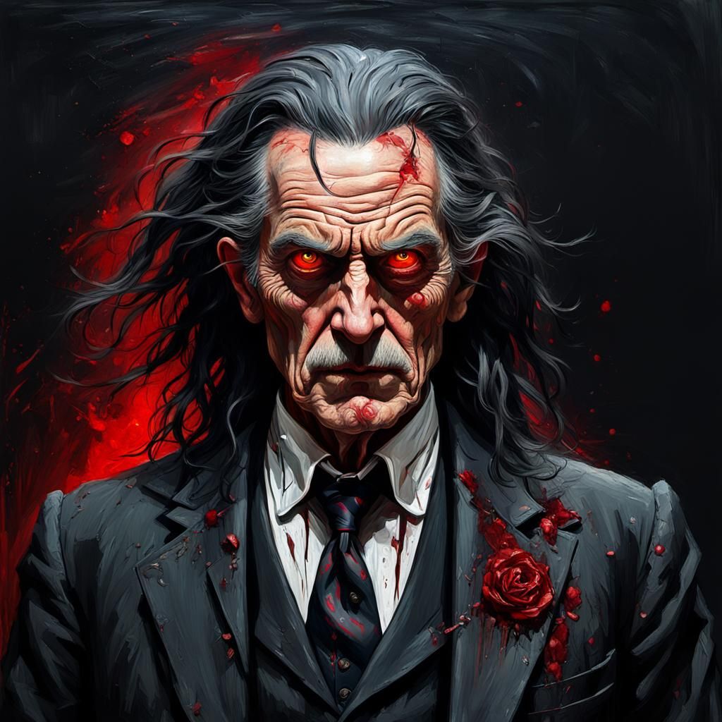 Grotesque Decaying Face with Red Eyes as Impasto Painting