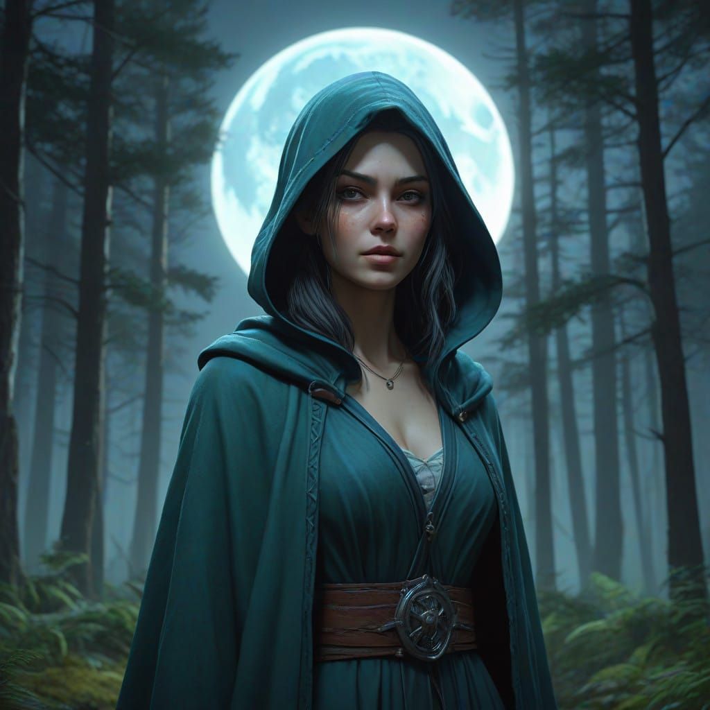 Ethereal Fantasy Witch Under Full Moon