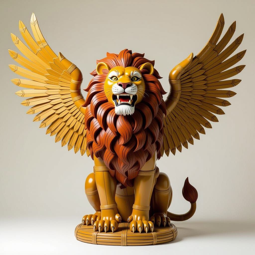 Majestic Bamboo Lion Sculpture with Woven Details