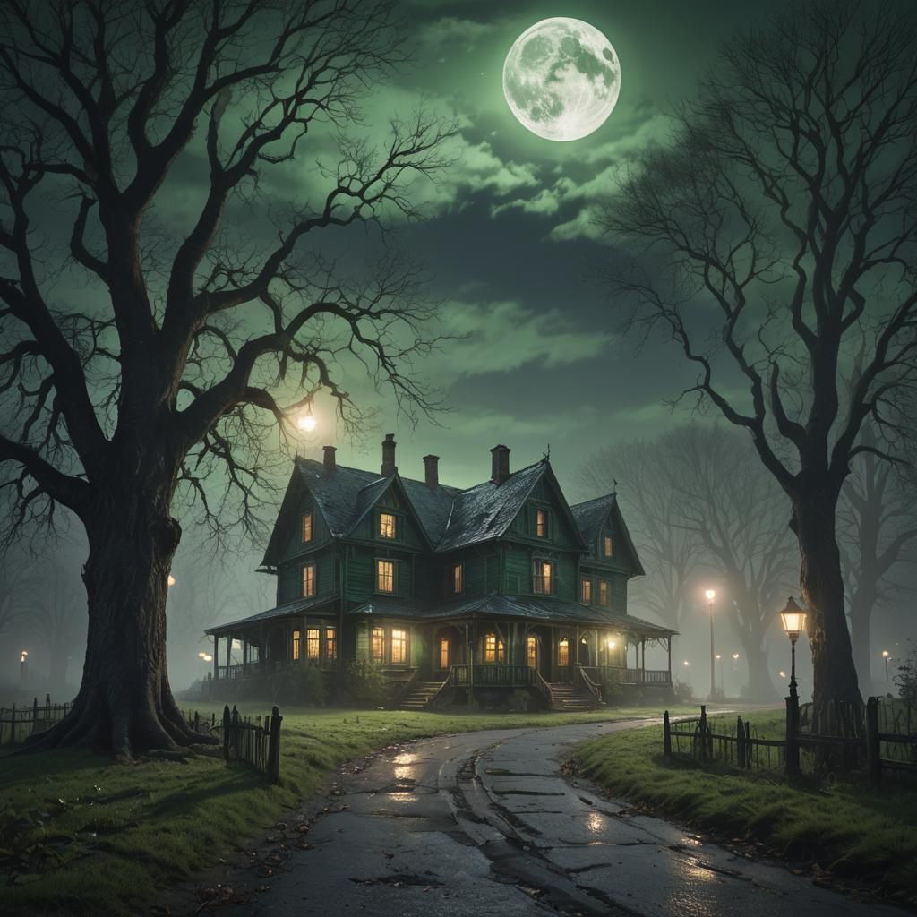 Ominous Rustic House on a Foggy Night