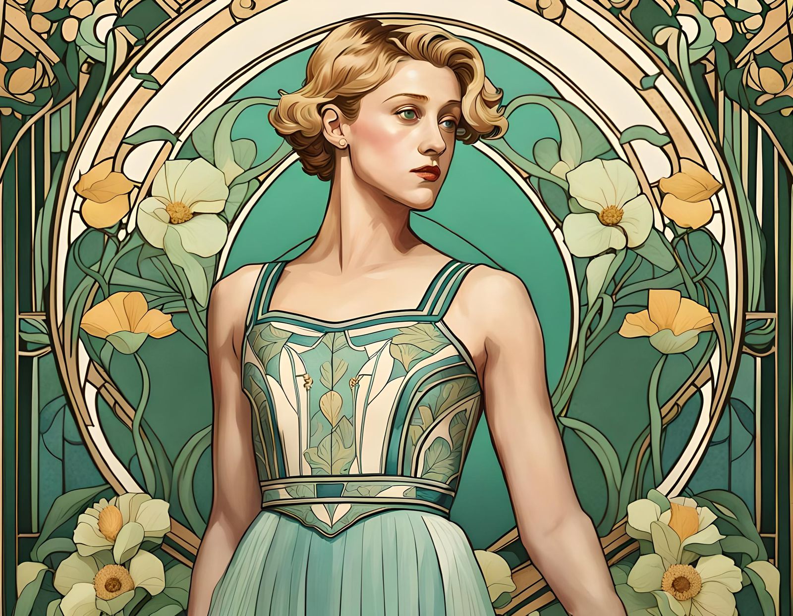 Lili Reinhart Art Nouveau Portrait with Bold Lines