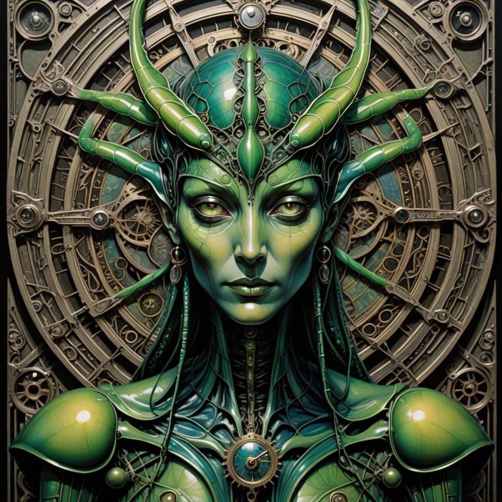 Cyberpunk Hierophant Tarot Card Portrait in Iridescent Color...