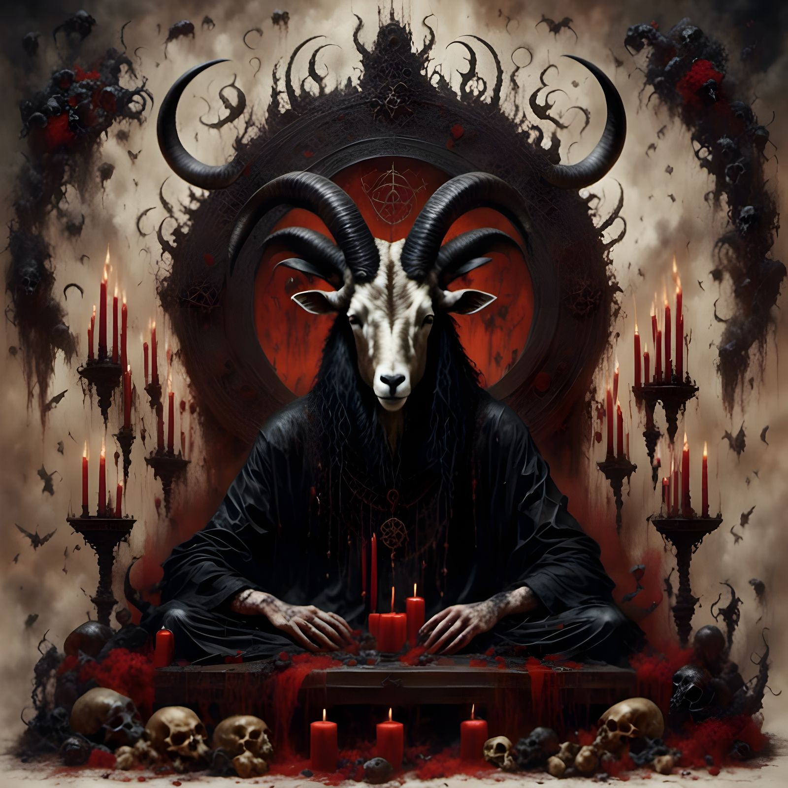 Demonic Altar with Goat and Inverted Pentacle