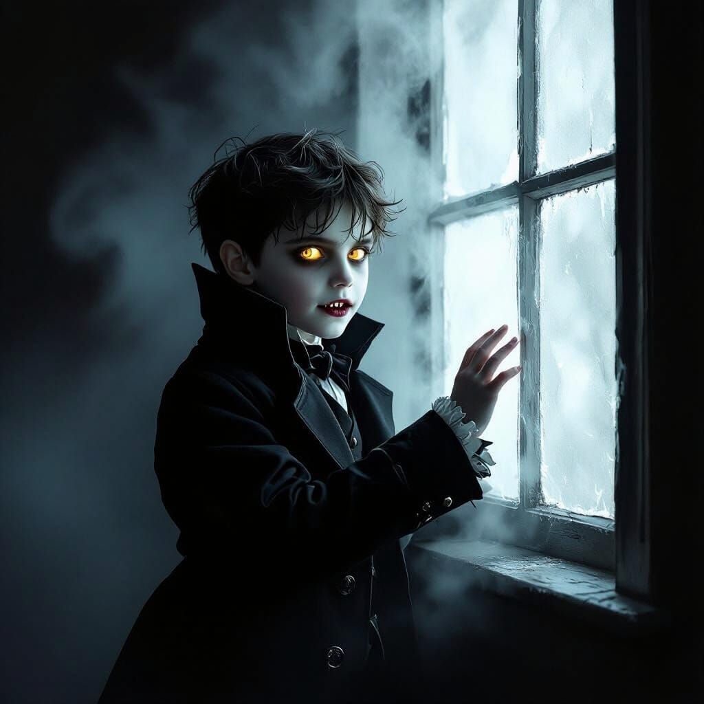 Gothic Vampire Boy at Misty Window