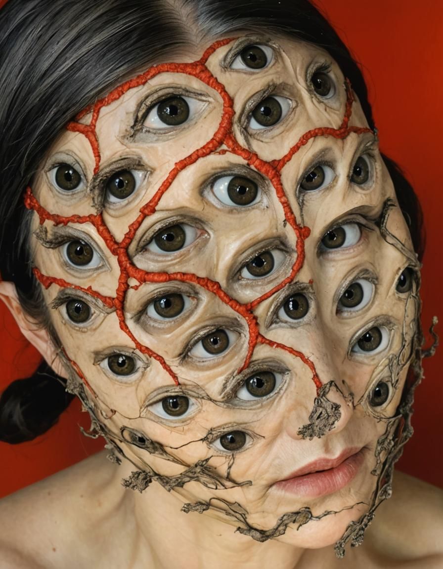 Surreal Portrait: Woman with Eyes Sprouting Like Flowers